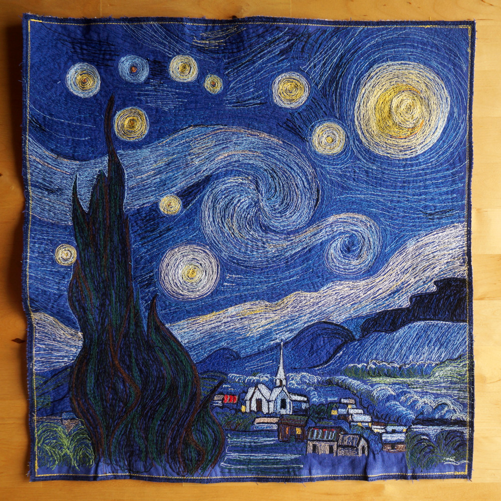 hvězdná noc - vyšívaný obraz podle Van Gogha - Starry Night embroidery
