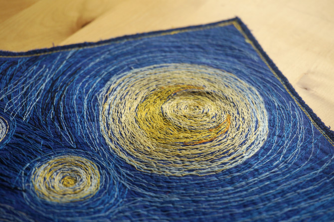 Hvězdná noc - vyšívaný obraz podle Van Gogha